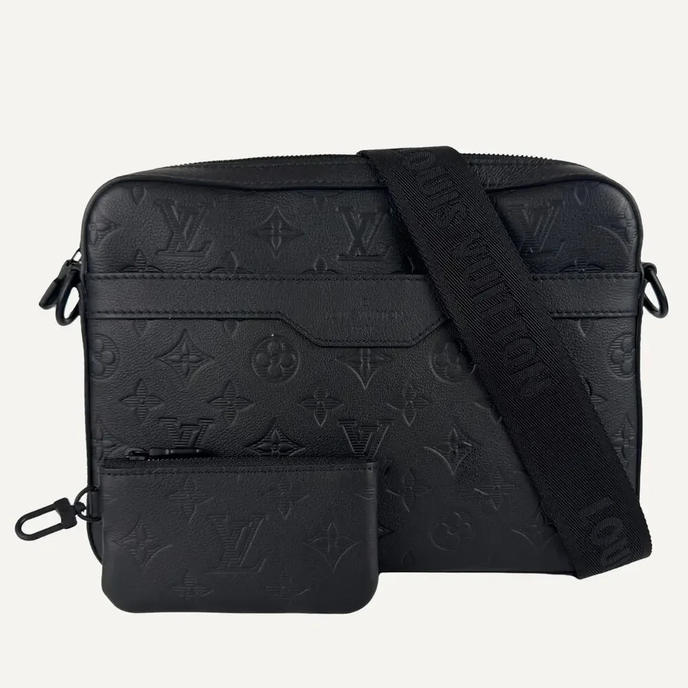 Louis Vuitton Duo Messenger Monogram Shadow Leather Black Coin Purse RFID
